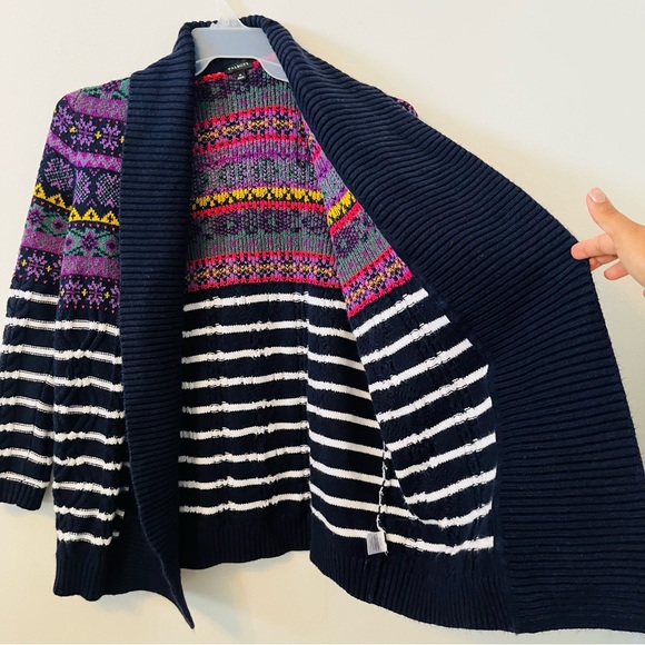 Talbots Fair Isle Shawl Cable Knit Cardigan Sweater M - Picture 3 of 8